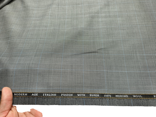 Ferrino Mizzoni Italy Super 150s Merino Wool Blended Premium Suiting Fabric (Grey, Checks)