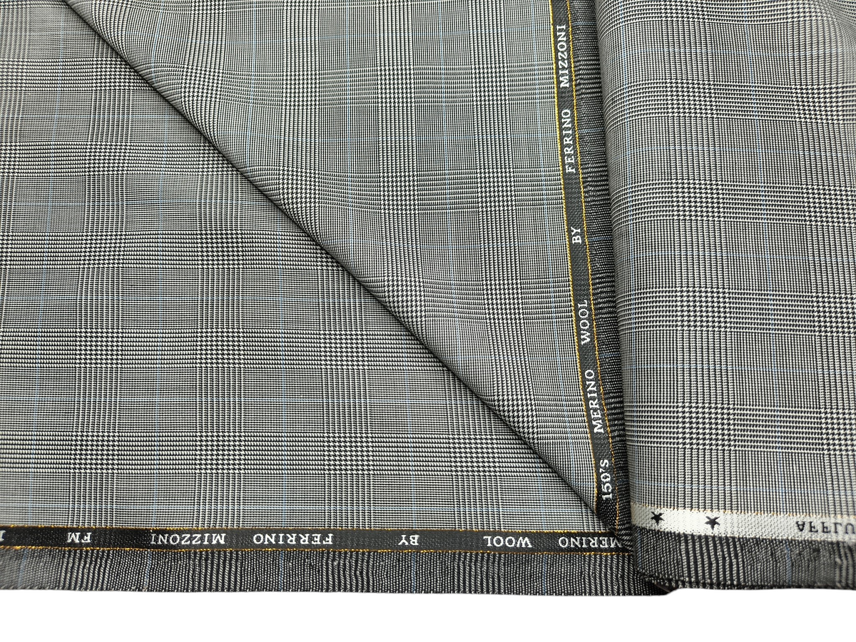 Ferrino Mizzoni Italy Super 150s Merino Wool Blended Premium Suiting Fabric (Grey, Checks)
