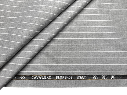 Cavalero Florence Italy Super 100s Merino Wool Blended Suiting Fabric (Light Grey, Pinstripes)