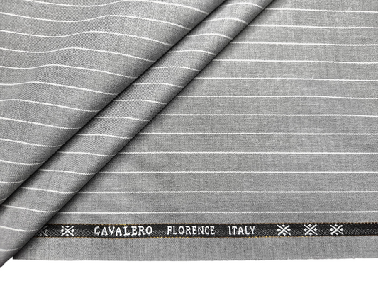 Cavalero Florence Italy Super 100s Merino Wool Blended Suiting Fabric (Light Grey, Pinstripes)