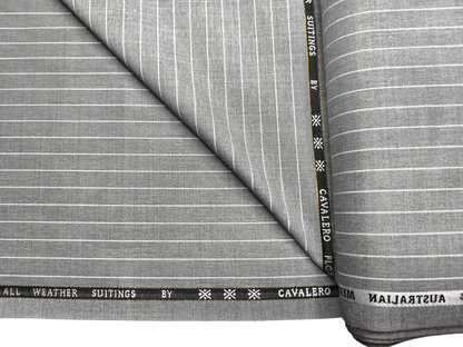 Cavalero Florence Italy Super 100s Merino Wool Blended Suiting Fabric (Light Grey, Pinstripes)