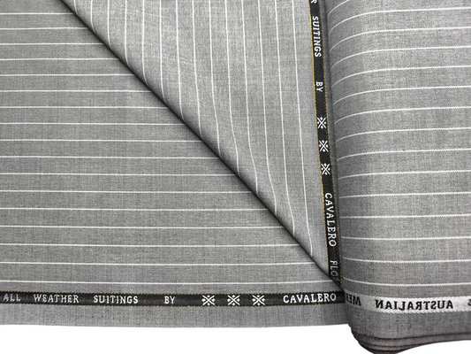 Cavalero Florence Italy Super 100s Merino Wool Blended Suiting Fabric (Light Grey, Pinstripes)