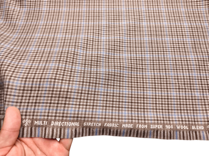 Raymond Ultra - Fit Champions Collection Super 90s Wool Blended Stretched Suiting Fabric (Light Brown & Blue, Checks)