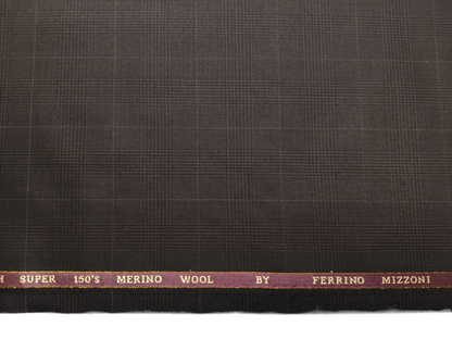 Ferrino Mizzoni Italy Super 150s Merino Wool Blended Premium Suiting Fabric (Dark Brown & Blue, Checks)