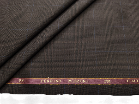 Ferrino Mizzoni Italy Super 150s Merino Wool Blended Premium Suiting Fabric (Dark Brown & Blue, Checks)