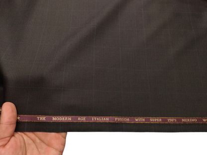 Ferrino Mizzoni Italy Super 150s Merino Wool Blended Premium Suiting Fabric (Dark Brown & Blue, Checks)