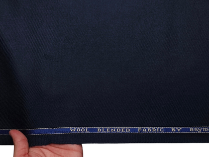Raymond Wool Blended High GSM Suiting Fabric (Navy Blue, Twill Weave)