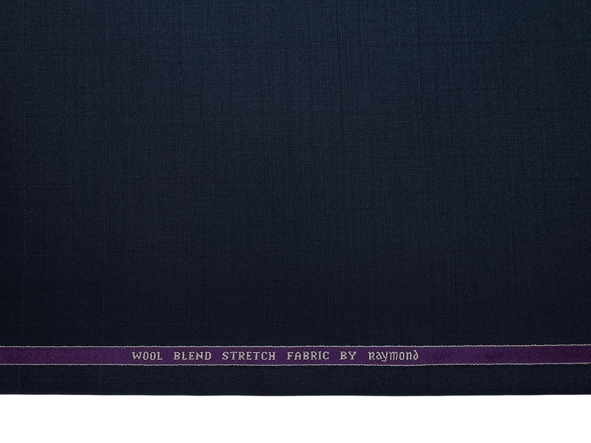 Raymond Wool Blended Stretched Premium Suiting Fabric (Midnight Blue, Subtle Checks)
