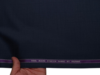 Raymond Wool Blended Stretched Premium Suiting Fabric (Midnight Blue, Subtle Checks)