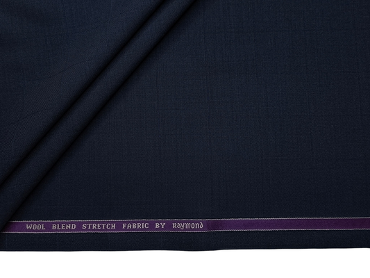 Raymond Wool Blended Stretched Premium Suiting Fabric (Midnight Blue, Subtle Checks)