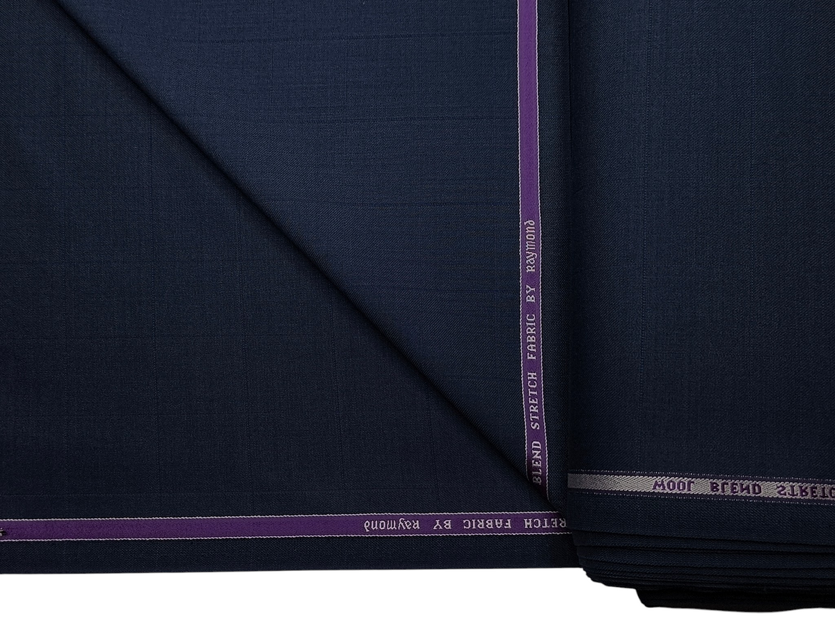 Raymond Wool Blended Stretched Premium Suiting Fabric (Midnight Blue, Subtle Checks)