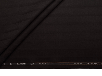 Canetti Italy Premium TR Stretched Suiting Fabric (Dark Brown, Broad Stripes)