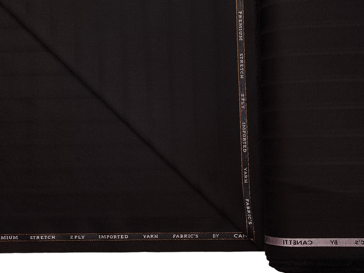 Canetti Italy Premium TR Stretched Suiting Fabric (Dark Brown, Broad Stripes)