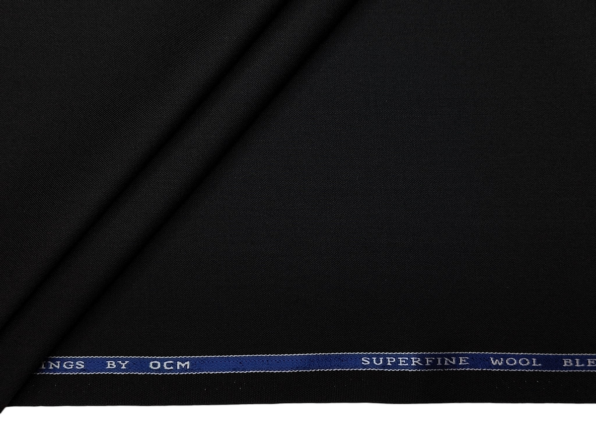OCM Superfine Wool Blended Suiting Fabric (Black, Plain)