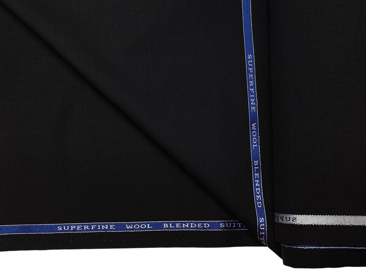 OCM Superfine Wool Blended Suiting Fabric (Black, Plain)