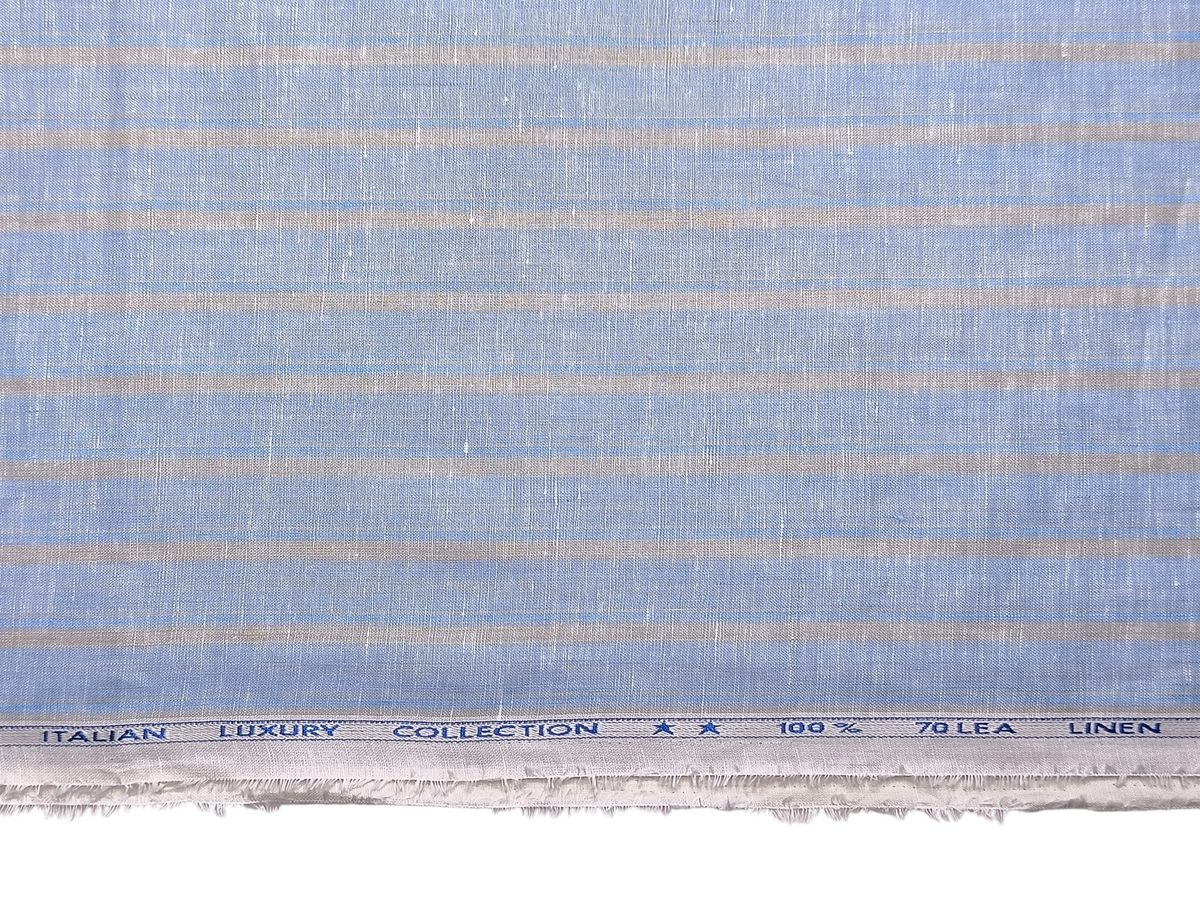Murano Di Italia Italian Luxury Collection 100% Pure Linen 70 LEA Shirting Fabric (Sky Blue & Yellow, Stripes)