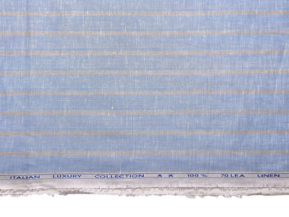 Murano Di Italia Italian Luxury Collection 100% Pure Linen 70 LEA Shirting Fabric (Sky Blue & Yellow, Stripes)