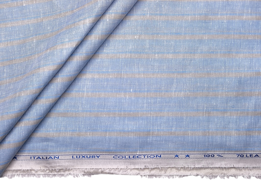 Murano Di Italia Italian Luxury Collection 100% Pure Linen 70 LEA Shirting Fabric (Sky Blue & Yellow, Stripes)