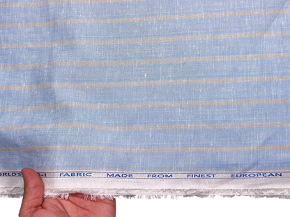 Murano Di Italia Italian Luxury Collection 100% Pure Linen 70 LEA Shirting Fabric (Sky Blue & Yellow, Stripes)