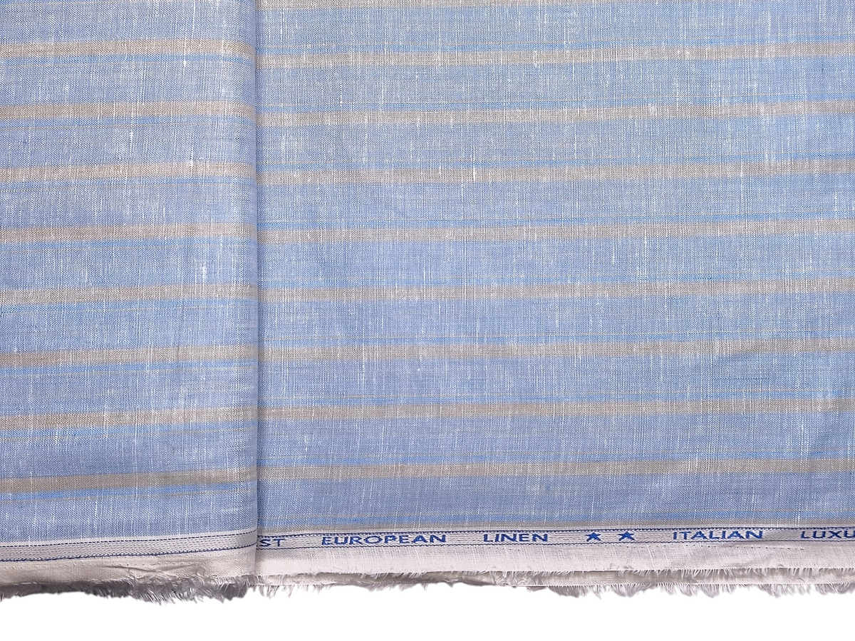 Murano Di Italia Italian Luxury Collection 100% Pure Linen 70 LEA Shirting Fabric (Sky Blue & Yellow, Stripes)