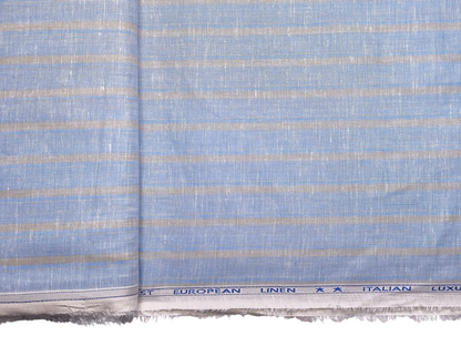 Murano Di Italia Italian Luxury Collection 100% Pure Linen 70 LEA Shirting Fabric (Sky Blue & Yellow, Stripes)