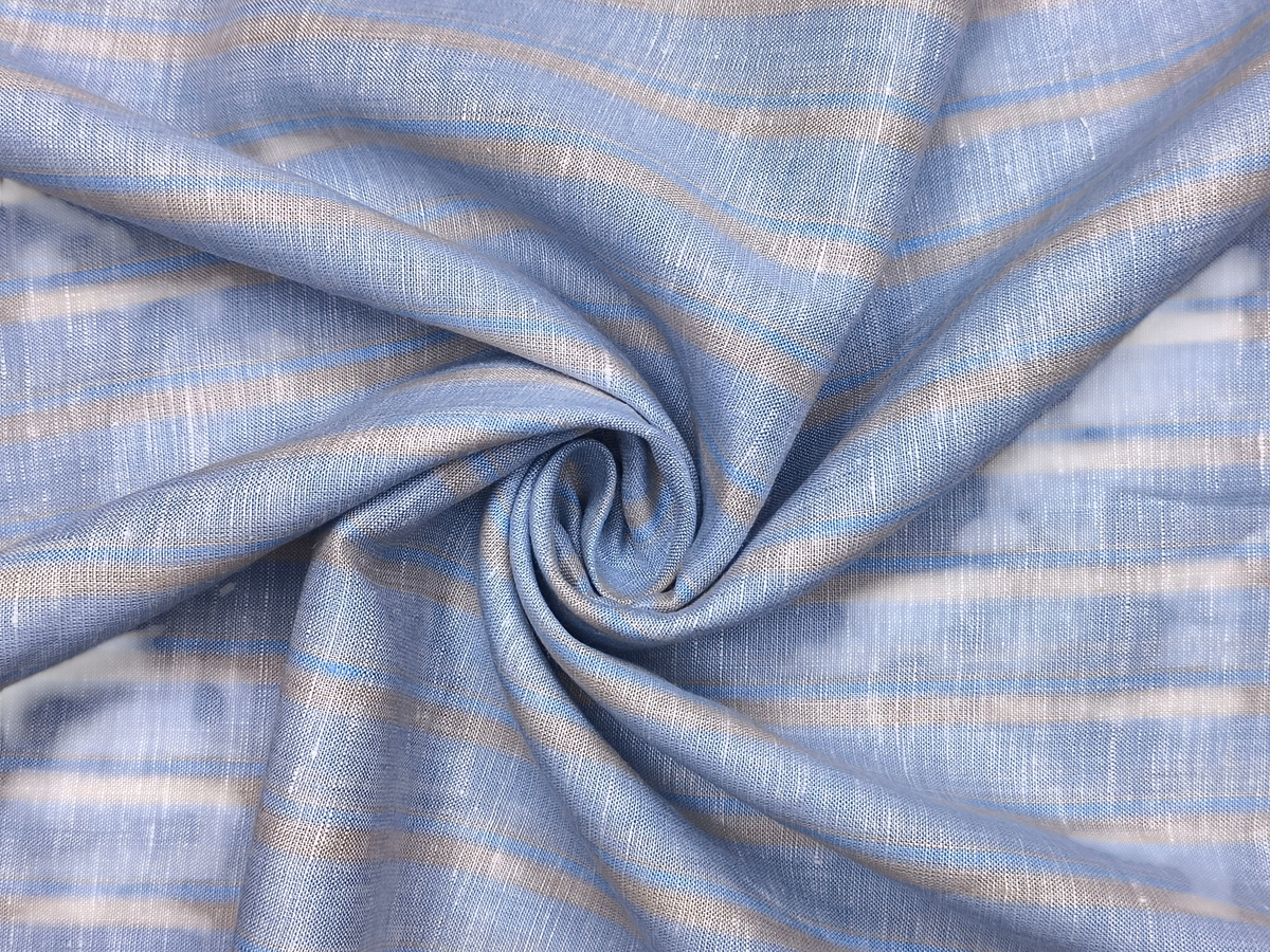 Murano Di Italia Italian Luxury Collection 100% Pure Linen 70 LEA Shirting Fabric (Sky Blue & Yellow, Stripes)