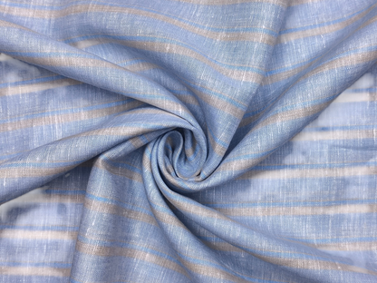 Murano Di Italia Italian Luxury Collection 100% Pure Linen 70 LEA Shirting Fabric (Sky Blue & Yellow, Stripes)
