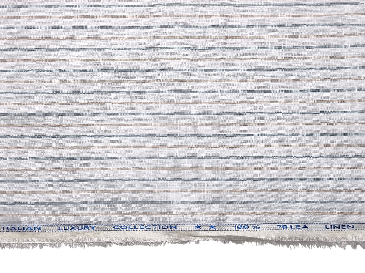 Murano Di Italia Italian Luxury Collection 100% Pure Linen 70 LEA Shirting Fabric (Grey & Beige, Stripes)