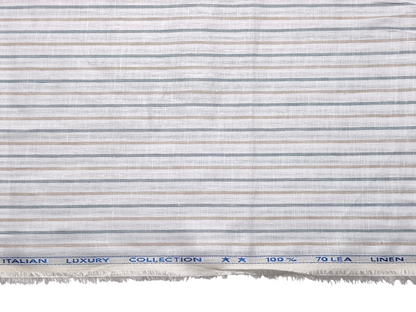 Murano Di Italia Italian Luxury Collection 100% Pure Linen 70 LEA Shirting Fabric (Grey & Beige, Stripes)