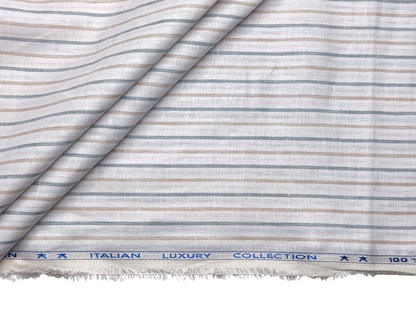 Murano Di Italia Italian Luxury Collection 100% Pure Linen 70 LEA Shirting Fabric (Grey & Beige, Stripes)