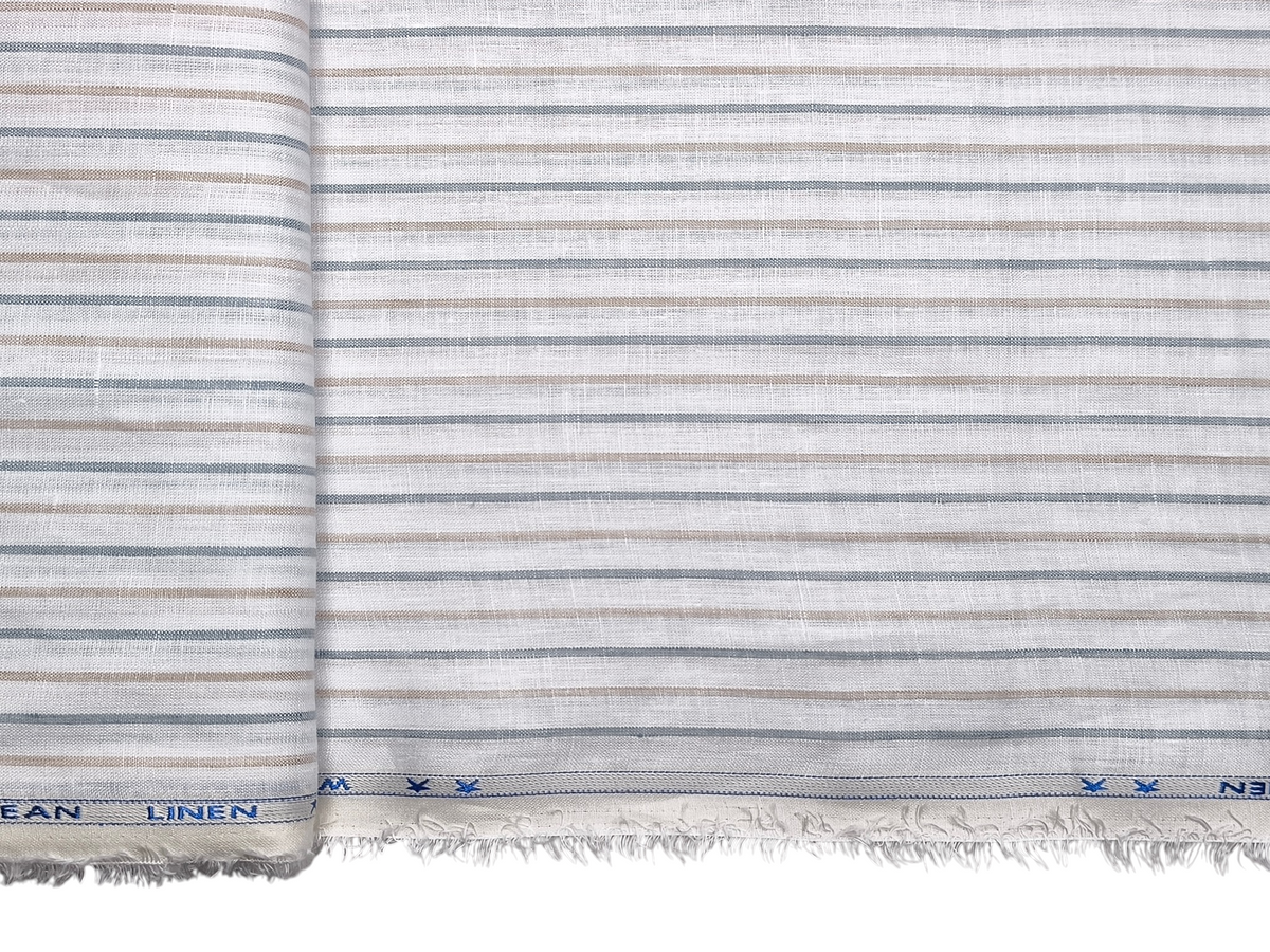 Murano Di Italia Italian Luxury Collection 100% Pure Linen 70 LEA Shirting Fabric (Grey & Beige, Stripes)