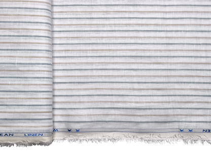 Murano Di Italia Italian Luxury Collection 100% Pure Linen 70 LEA Shirting Fabric (Grey & Beige, Stripes)