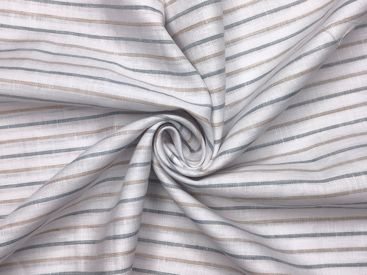 Murano Di Italia Italian Luxury Collection 100% Pure Linen 70 LEA Shirting Fabric (Grey & Beige, Stripes)
