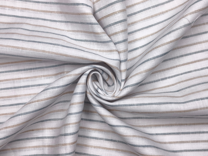 Murano Di Italia Italian Luxury Collection 100% Pure Linen 70 LEA Shirting Fabric (Grey & Beige, Stripes)