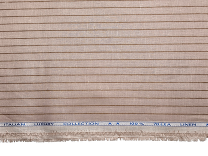 Murano Di Italia Italian Luxury Collection 100% Pure Linen 70 LEA Shirting Fabric (Light Taupe , Stripes)