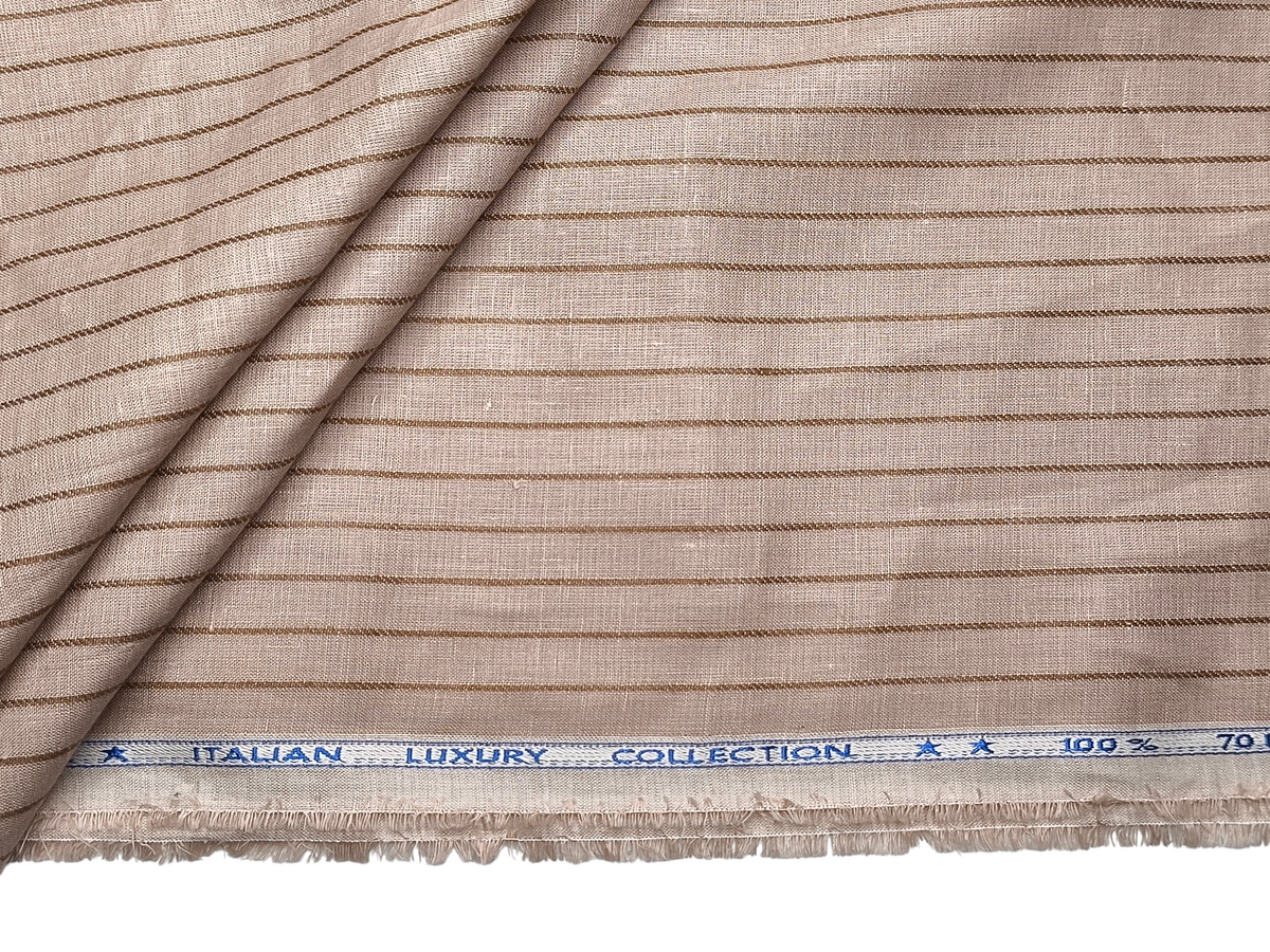 Murano Di Italia Italian Luxury Collection 100% Pure Linen 70 LEA Shirting Fabric (Light Taupe , Stripes)