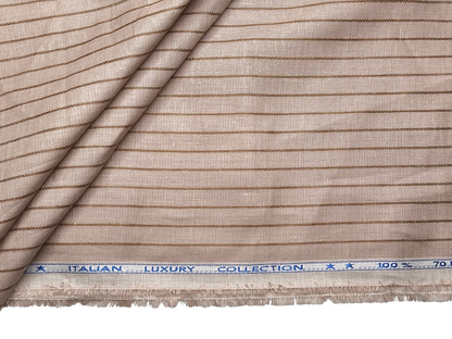 Murano Di Italia Italian Luxury Collection 100% Pure Linen 70 LEA Shirting Fabric (Light Taupe , Stripes)