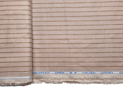 Murano Di Italia Italian Luxury Collection 100% Pure Linen 70 LEA Shirting Fabric (Light Taupe , Stripes)