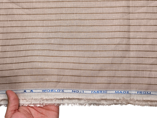 Murano Di Italia Italian Luxury Collection 100% Pure Linen 70 LEA Shirting Fabric (Light Taupe , Stripes)