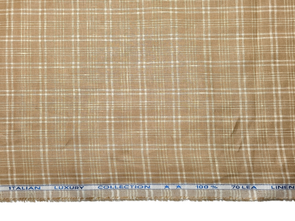 Murano Di Italia Italian Luxury Collection 100% Pure Linen 70 LEA Shirting Fabric (Camel Beige, Checks)