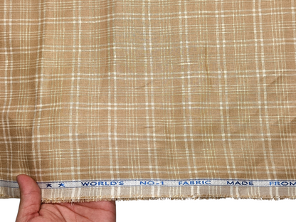 Murano Di Italia Italian Luxury Collection 100% Pure Linen 70 LEA Shirting Fabric (Camel Beige, Checks)