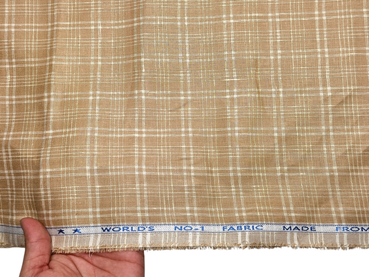 Murano Di Italia Italian Luxury Collection 100% Pure Linen 70 LEA Shirting Fabric (Camel Beige, Checks)