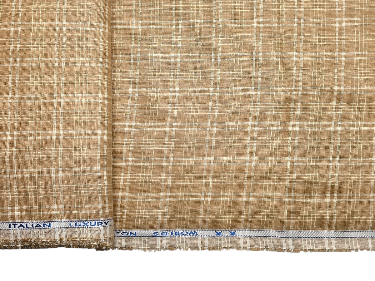 Murano Di Italia Italian Luxury Collection 100% Pure Linen 70 LEA Shirting Fabric (Camel Beige, Checks)