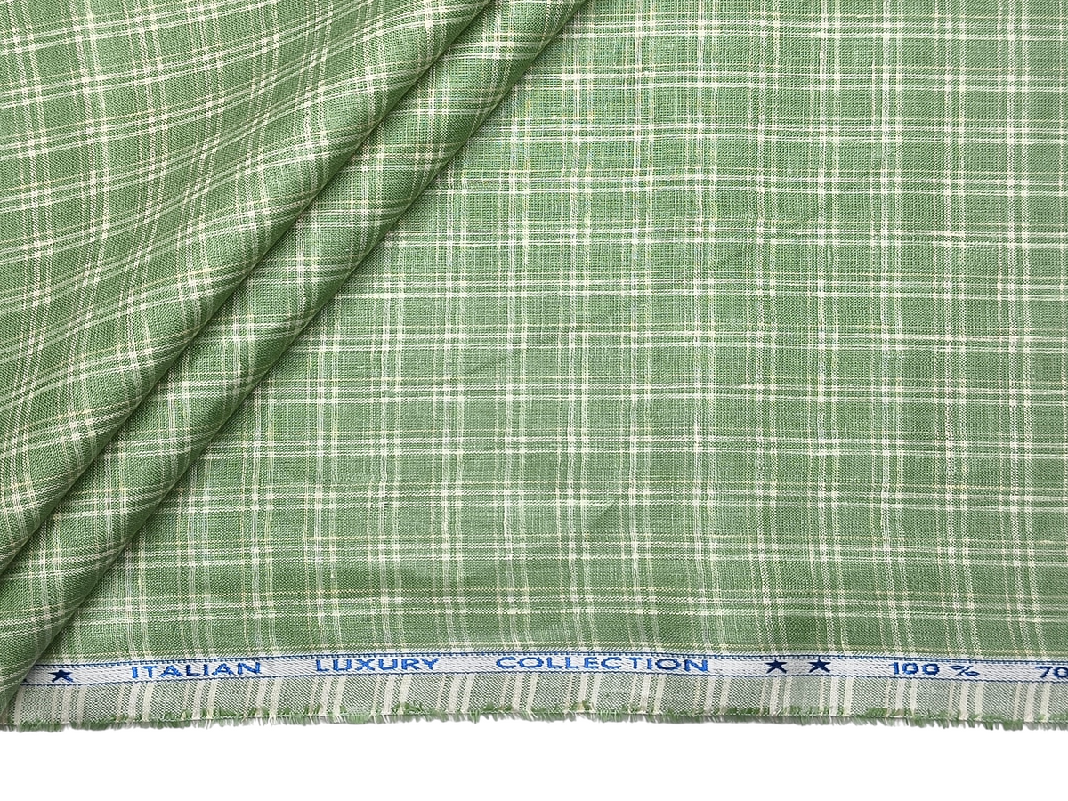 Murano Di Italia Italian Luxury Collection 100% Pure Linen 70 LEA Shirting Fabric (Green, Checks)