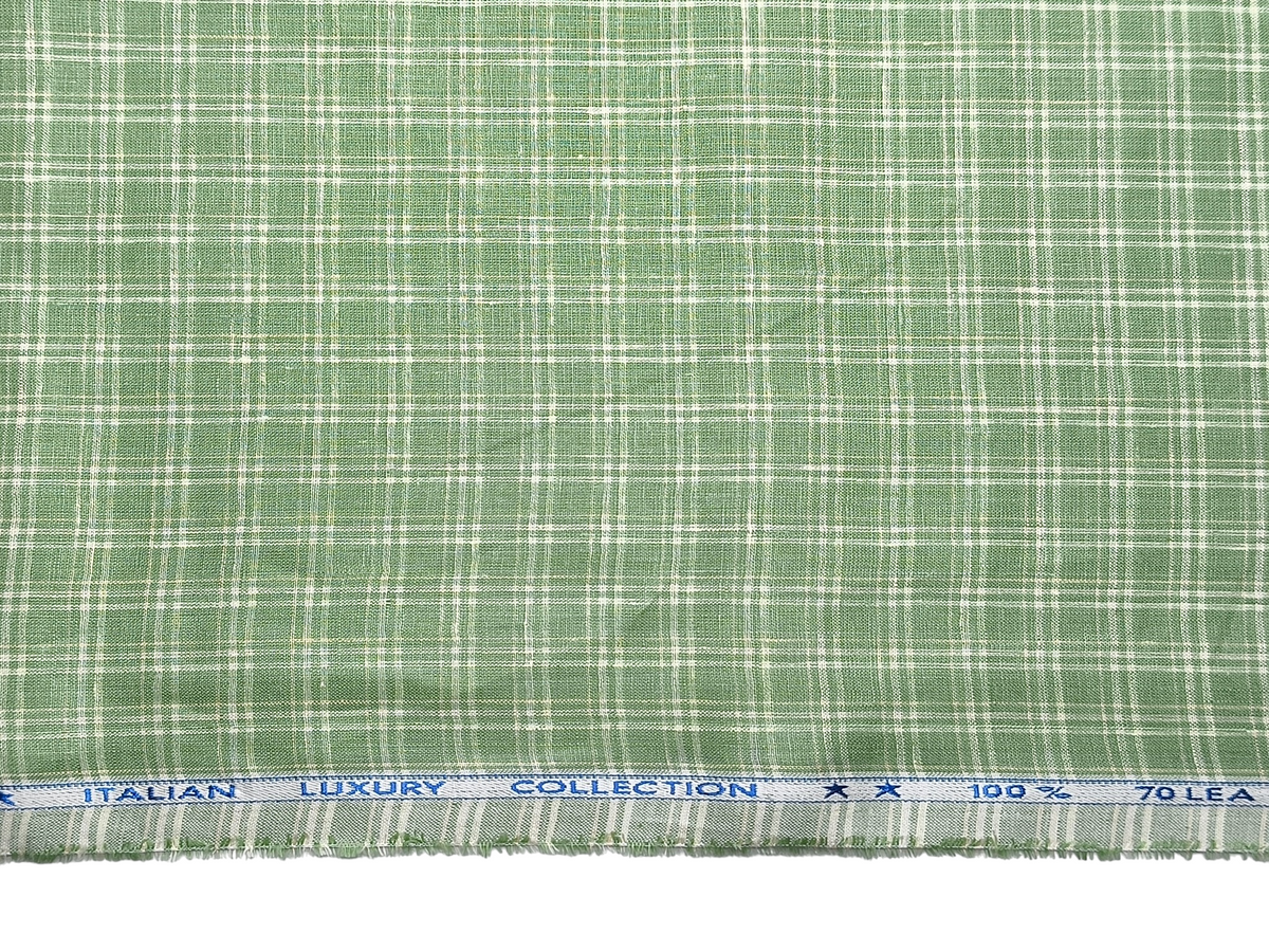 Murano Di Italia Italian Luxury Collection 100% Pure Linen 70 LEA Shirting Fabric (Green, Checks)