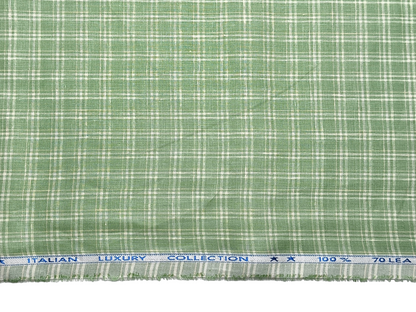 Murano Di Italia Italian Luxury Collection 100% Pure Linen 70 LEA Shirting Fabric (Green, Checks)