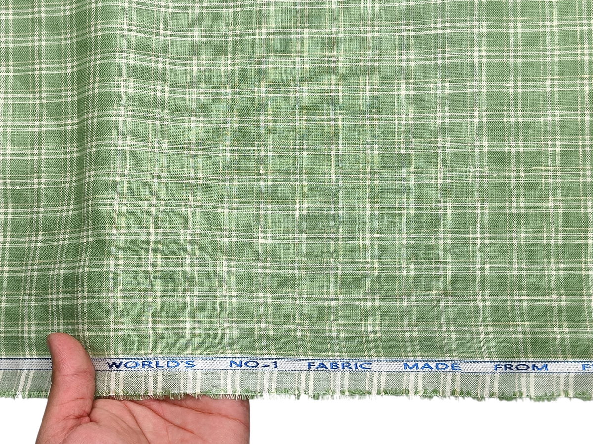 Murano Di Italia Italian Luxury Collection 100% Pure Linen 70 LEA Shirting Fabric (Green, Checks)