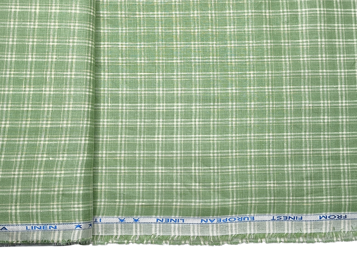 Murano Di Italia Italian Luxury Collection 100% Pure Linen 70 LEA Shirting Fabric (Green, Checks)
