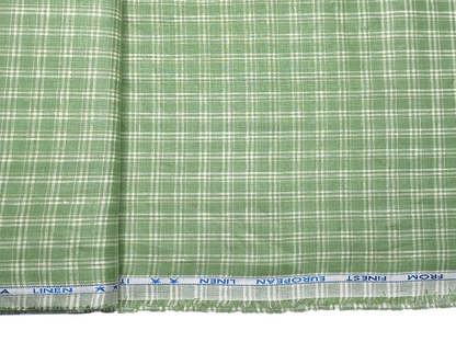 Murano Di Italia Italian Luxury Collection 100% Pure Linen 70 LEA Shirting Fabric (Green, Checks)