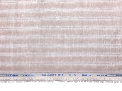 Murano Di Italia Italian Luxury Collection 100% Pure Linen 70 LEA Shirting Fabric (Light Beige Stripes, Crepe Weave)